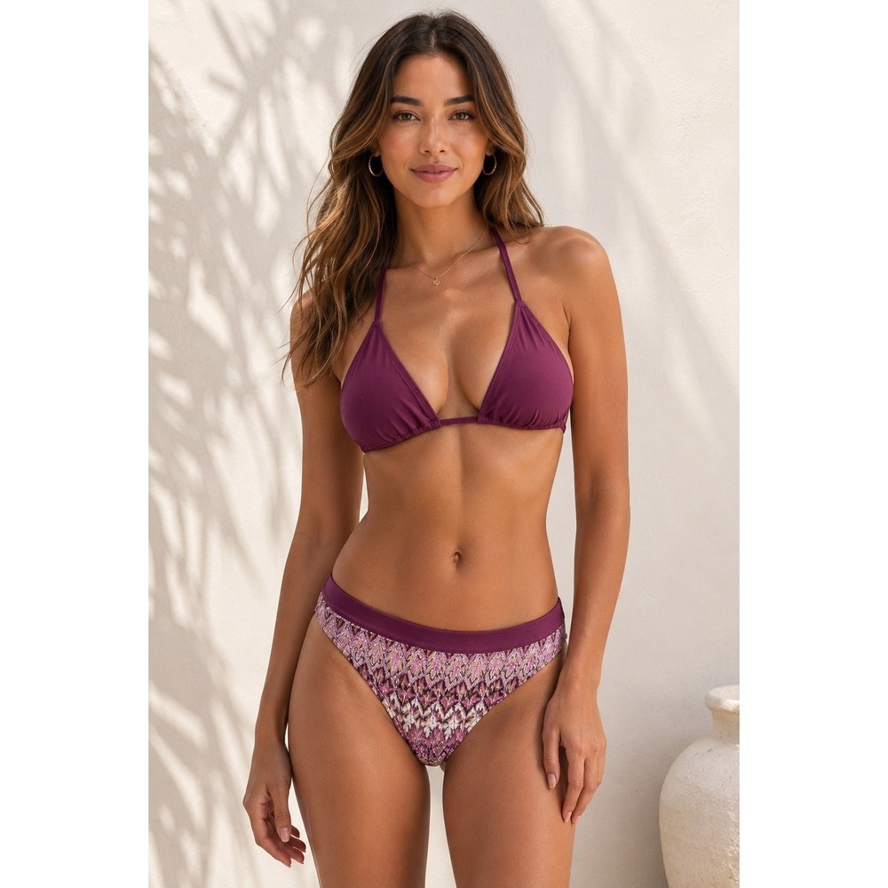 Kenneth Cole Reaction NWT Bikini Bottoms Purple Pink Geometric Swim Size L